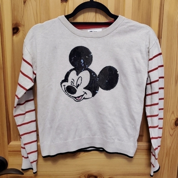 GAP X DISNEY COLLABORATION BEIGE SWEATER SEQUINS MICKEY MOUSE CHILDREN YOUTH XXL - Picture 1 of 13